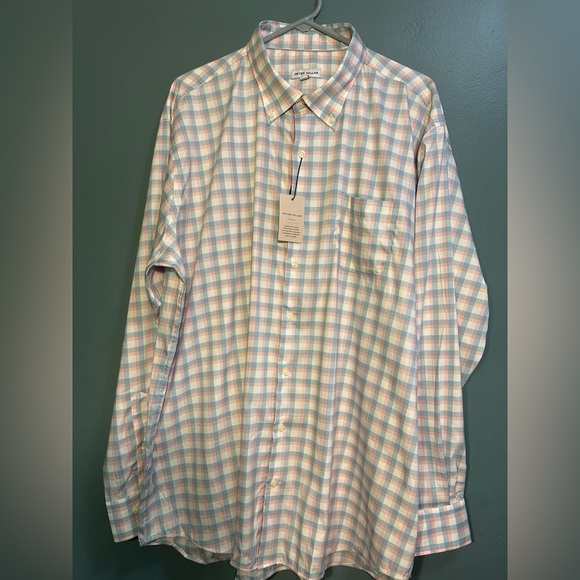Peter Millar Men's Size 2XL Long Sleeve Button Up Shirt Pink Blue Plaid Lark NEW - Picture 2 of 7